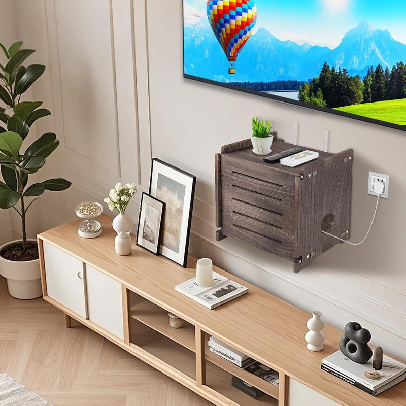 BEARUT WiFi Router Storage Box Modem Cable Shelf Router Cover Router Shelf Hider Power Strip and Cable Management Rack Office Desktop Organizer Shelves Need Assembly Wood - Image 5